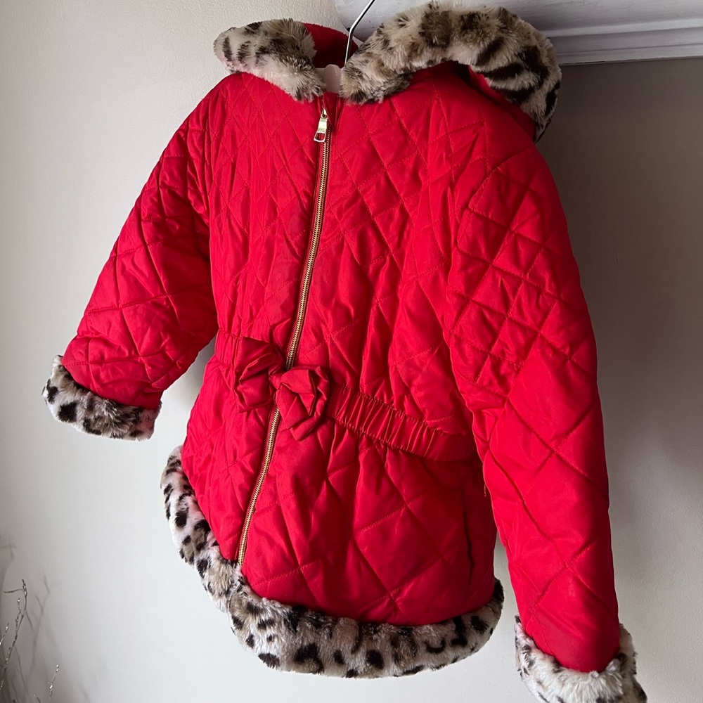 Girls Sz 4T Red and Leopard Puffer Coat